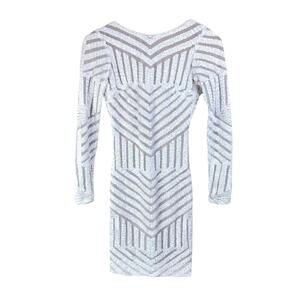 Dress the Population White Sequin Long Sleeve Scoop Back Party Cocktail Dress